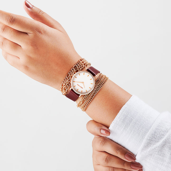 Winona White Medium Dial Maroon PU-Chain Wrap Around Strap Women's Watch