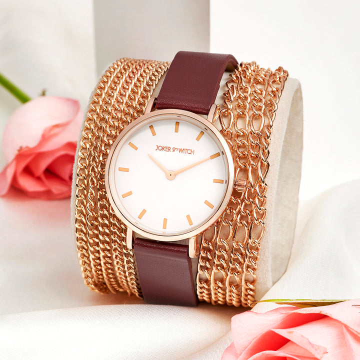 Winona White Medium Dial Maroon PU-Chain Wrap Around Strap Women's Watch