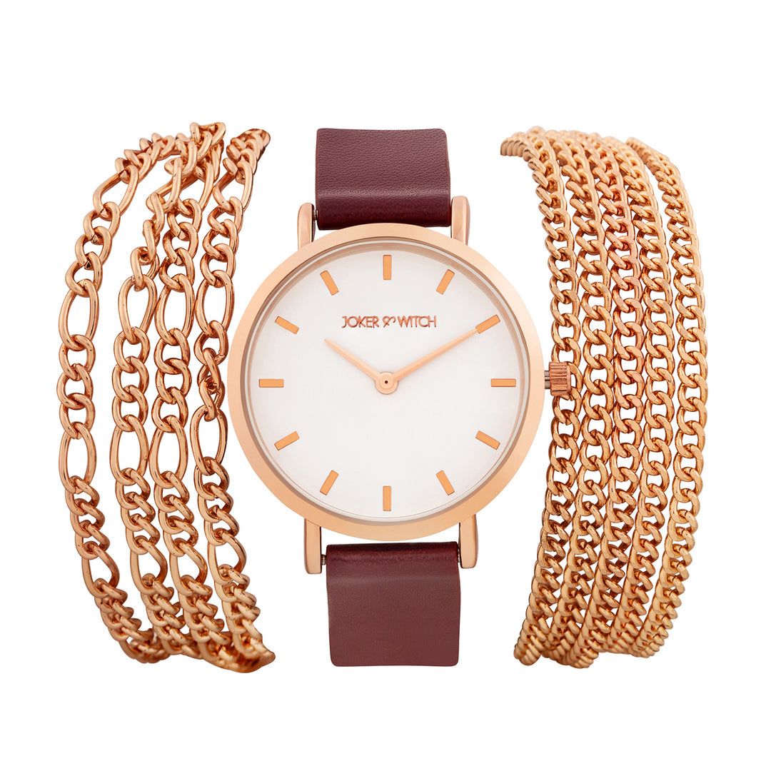 Winona White Medium Dial Maroon PU-Chain Wrap Around Strap Women's Watch