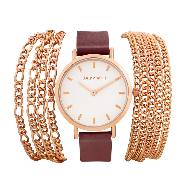 Winona White Medium Dial Maroon PU-Chain Wrap Around Strap Women's Watch