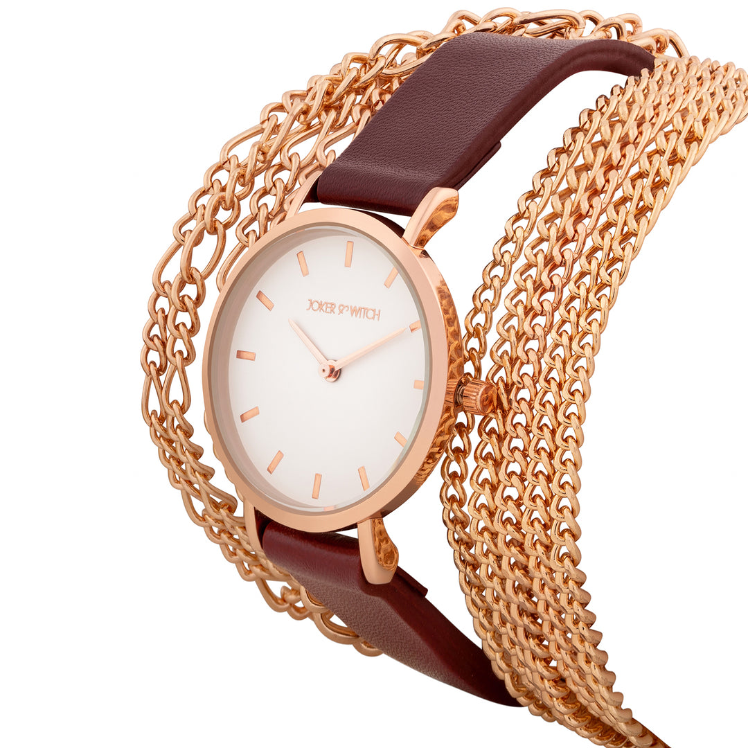 Winona White Medium Dial Maroon PU-Chain Wrap Around Strap Women's Watch