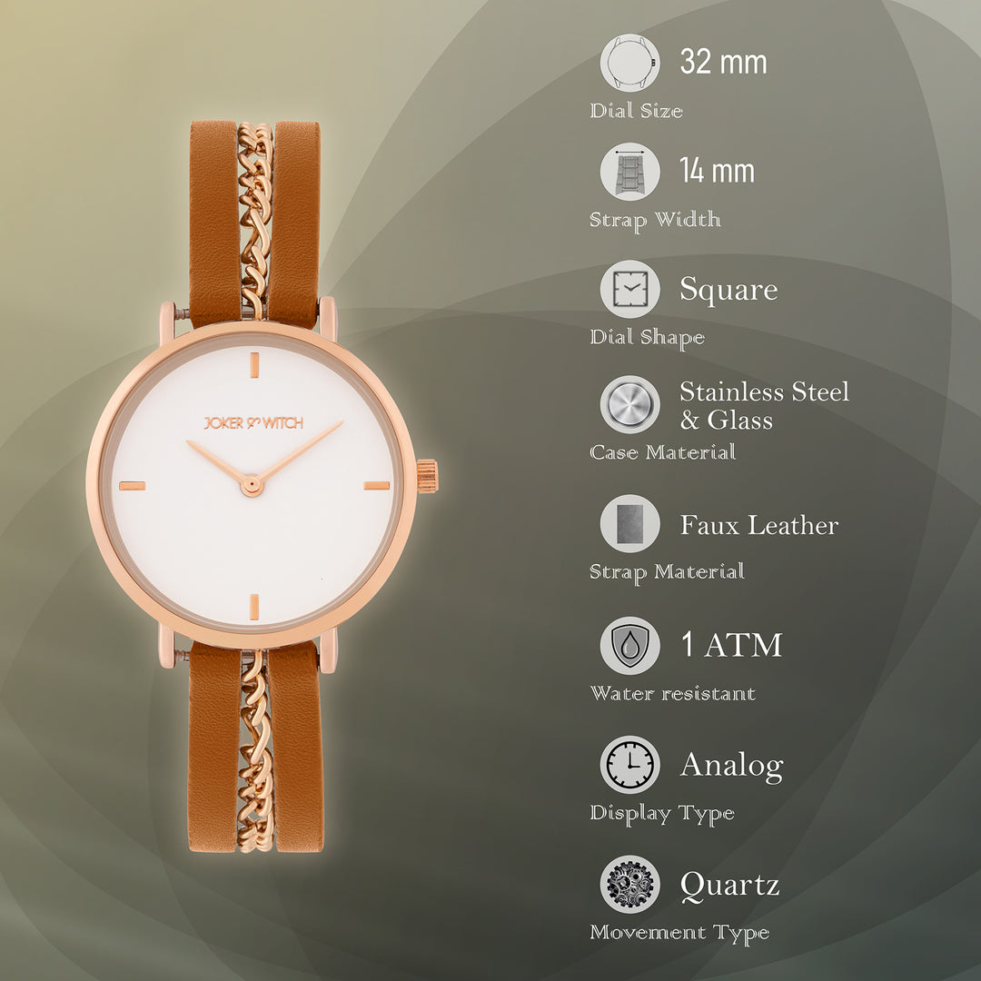 Kristina White Medium Dial Brown PU-Chain Strap Women's Watch