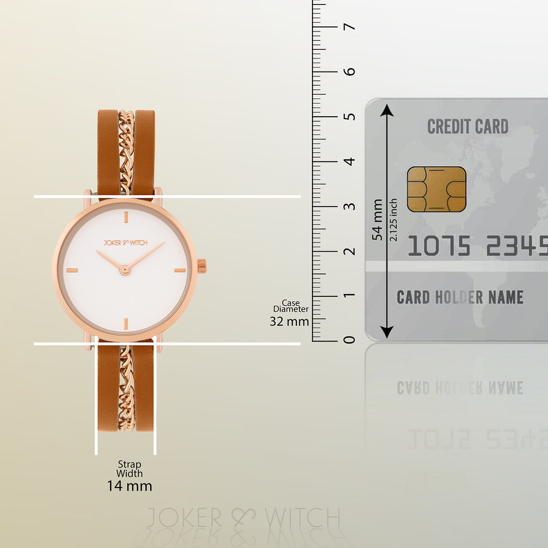 Kristina White Medium Dial Brown PU-Chain Strap Women's Watch