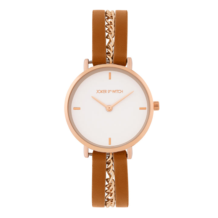 Kristina White Medium Dial Brown PU-Chain Strap Women's Watch