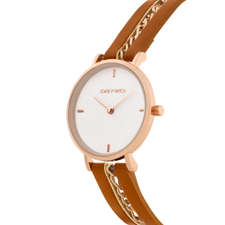 Kristina White Medium Dial Brown PU-Chain Strap Women's Watch
