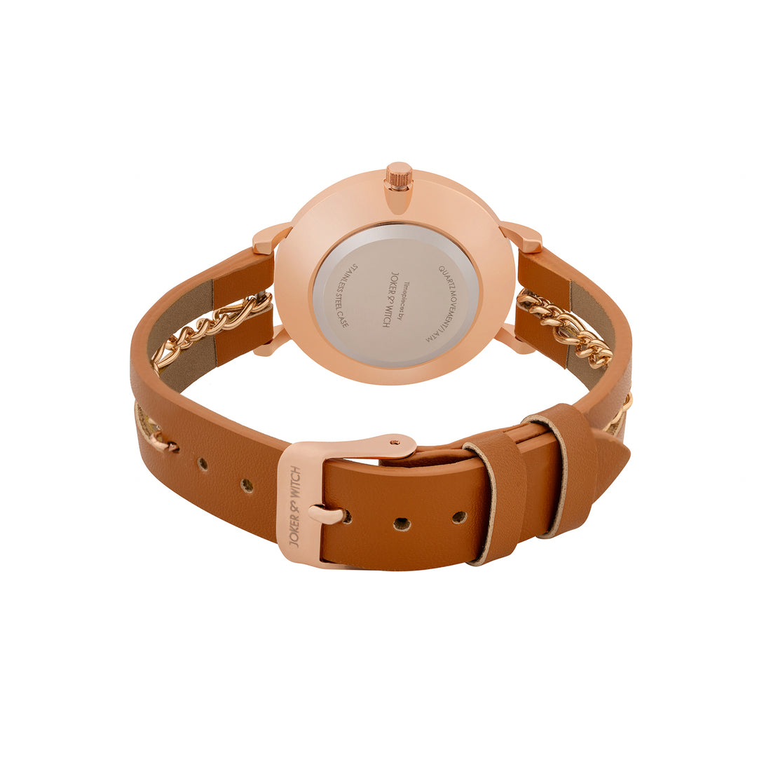 Kristina White Medium Dial Brown PU-Chain Strap Women's Watch