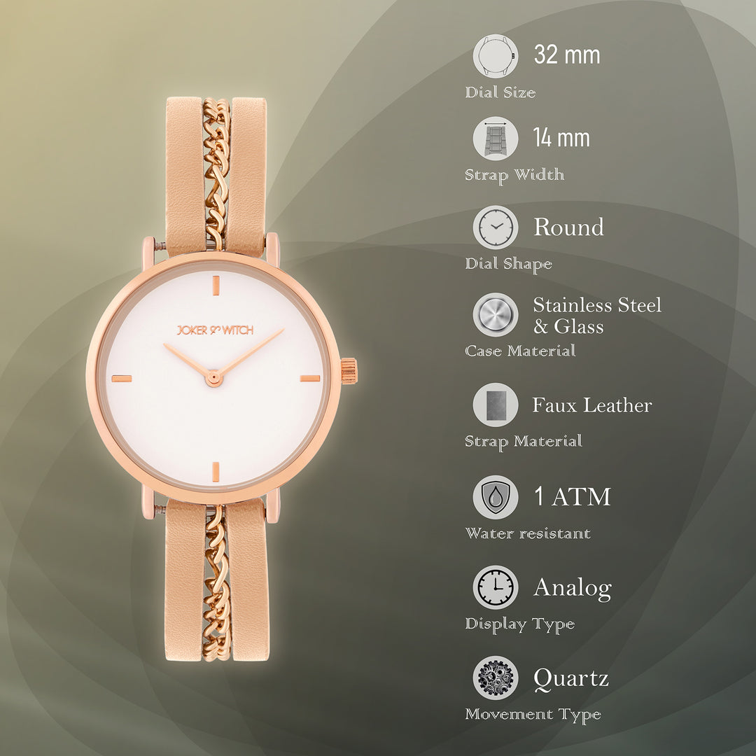 Kristina White Medium Dial Beige PU-Chain Strap Women's Watch