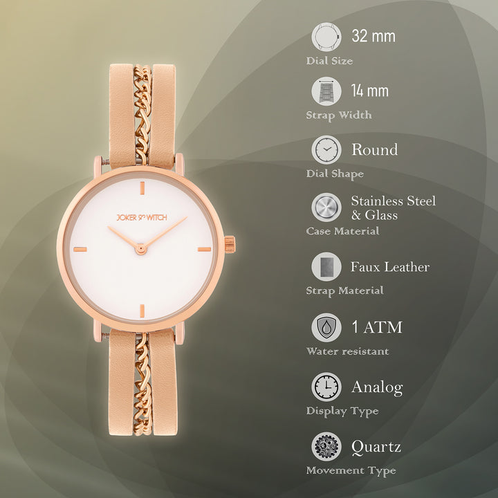 Kristina White Medium Dial Beige PU-Chain Strap Women's Watch