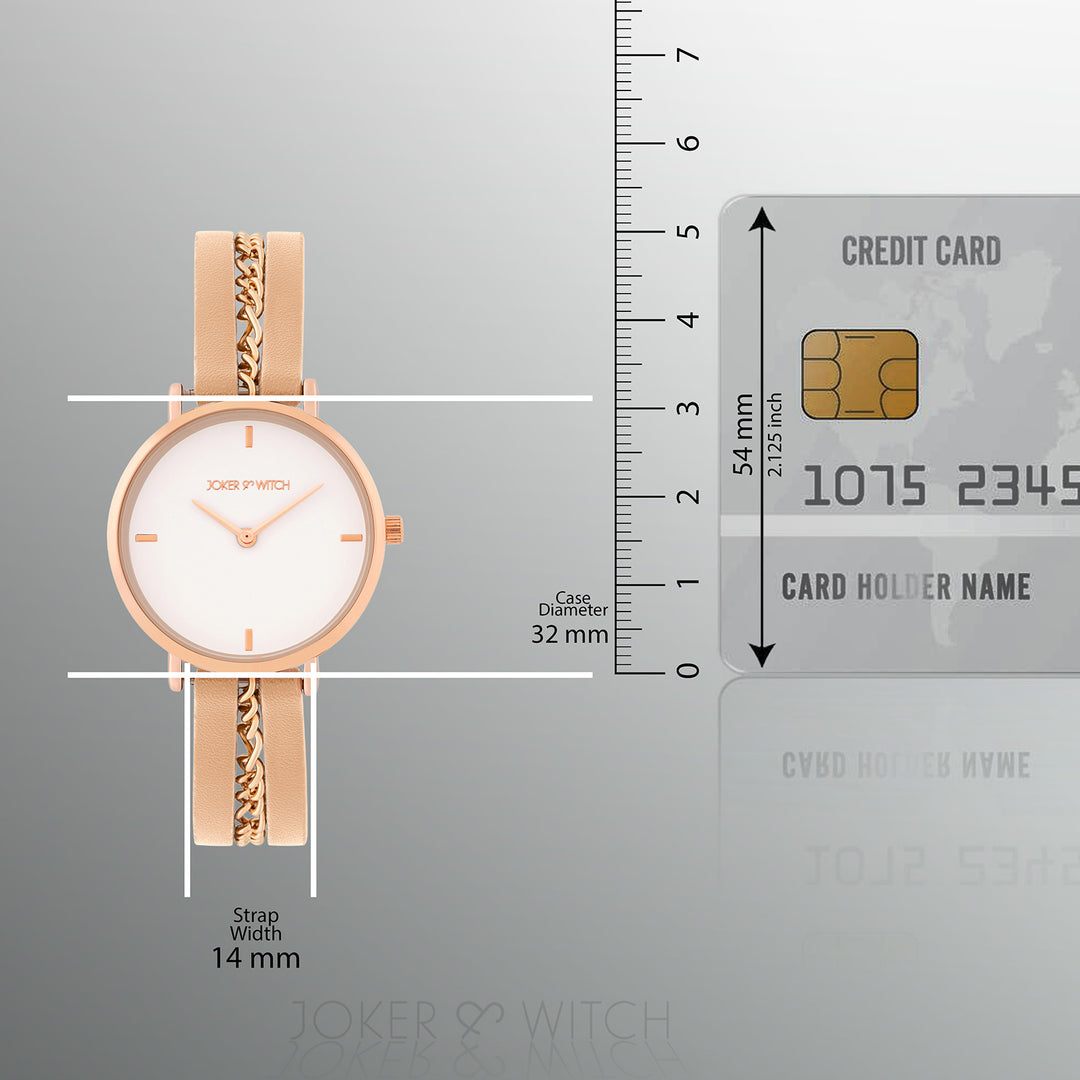 Kristina White Medium Dial Beige PU-Chain Strap Women's Watch