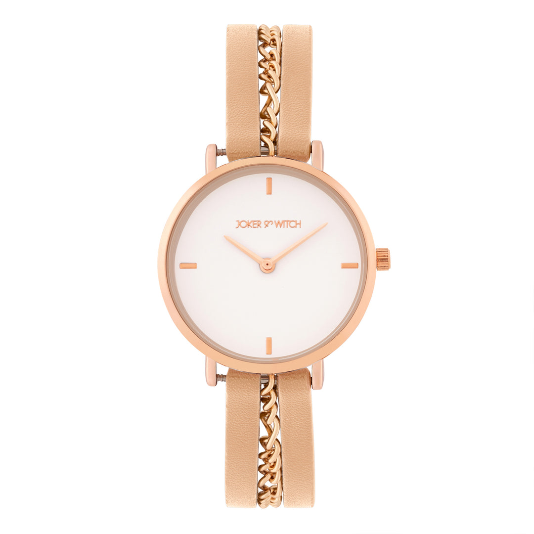 Kristina White Medium Dial Beige PU-Chain Strap Women's Watch