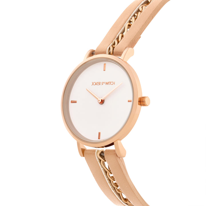 Kristina White Medium Dial Beige PU-Chain Strap Women's Watch