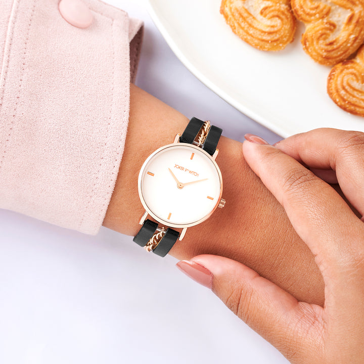 Kristina White Medium Dial Black PU-Chain Strap Women's Watch