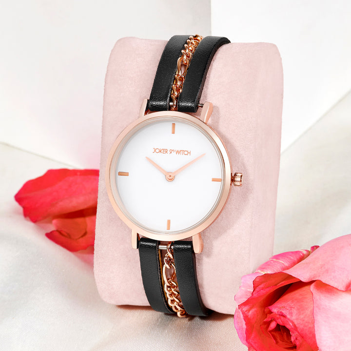 Kristina White Medium Dial Black PU-Chain Strap Women's Watch