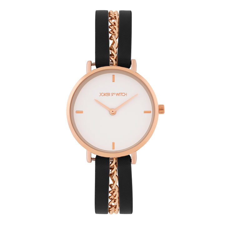Kristina White Medium Dial Black PU-Chain Strap Women's Watch