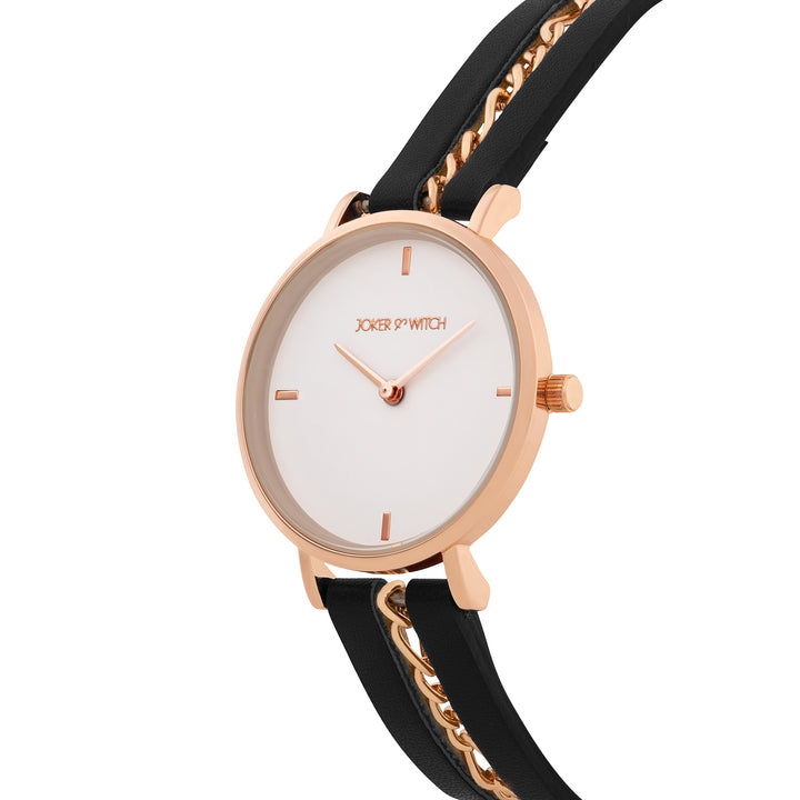 Kristina White Medium Dial Black PU-Chain Strap Women's Watch