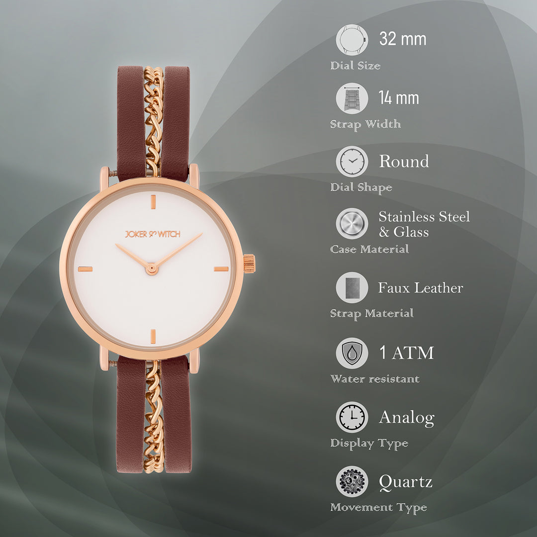 Kristina White Medium Dial Maroon PU-Chain Strap Women's Watch