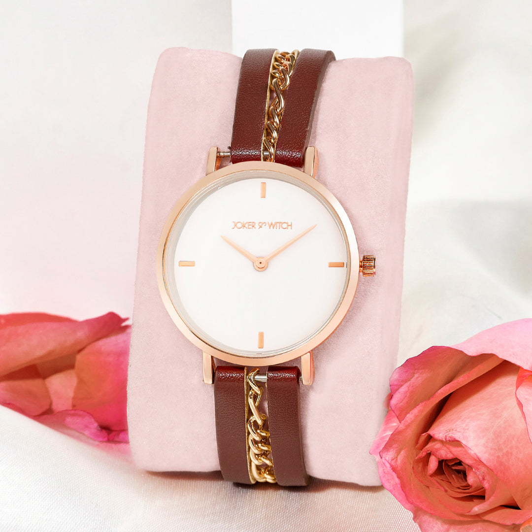 Kristina White Medium Dial Maroon PU-Chain Strap Women's Watch