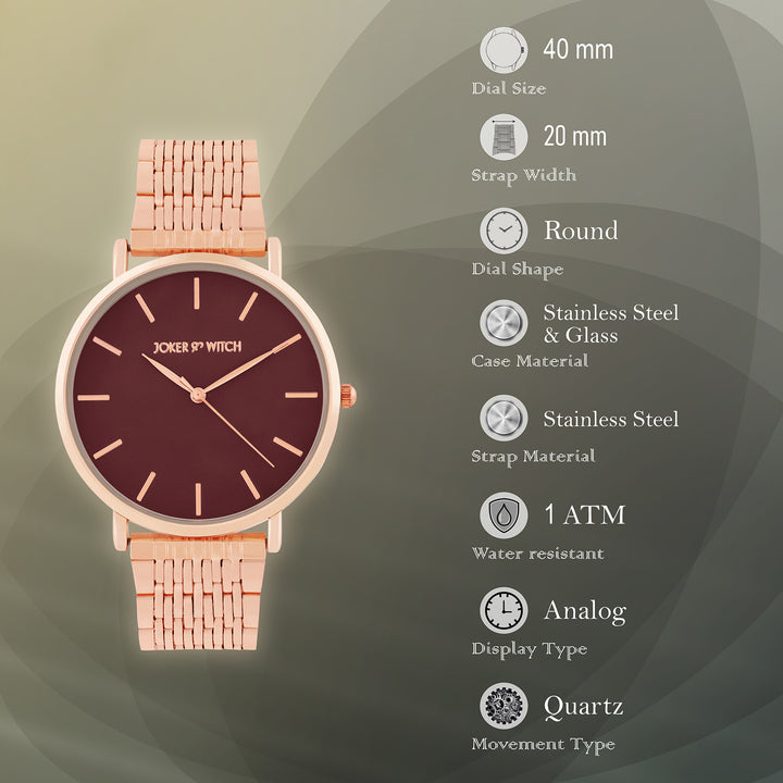 Nebula Maroon Large Dial Rose Gold Linked Chain Strap Women's Watch