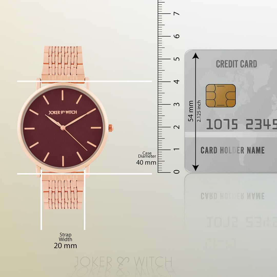 Nebula Maroon Large Dial Rose Gold Linked Chain Strap Women's Watch