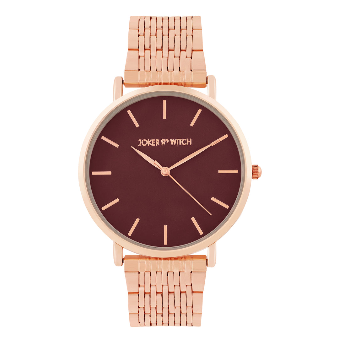 Nebula Maroon Large Dial Rose Gold Linked Chain Strap Women's Watch