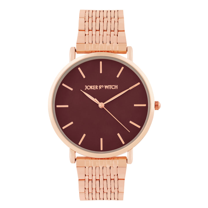 Nebula Maroon Large Dial Rose Gold Linked Chain Strap Women's Watch