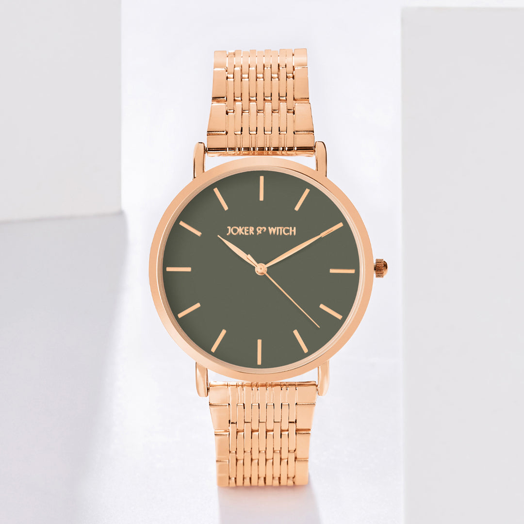 Nebula Grey Large Dial Rose Gold Linked Chain Strap Women's Watch