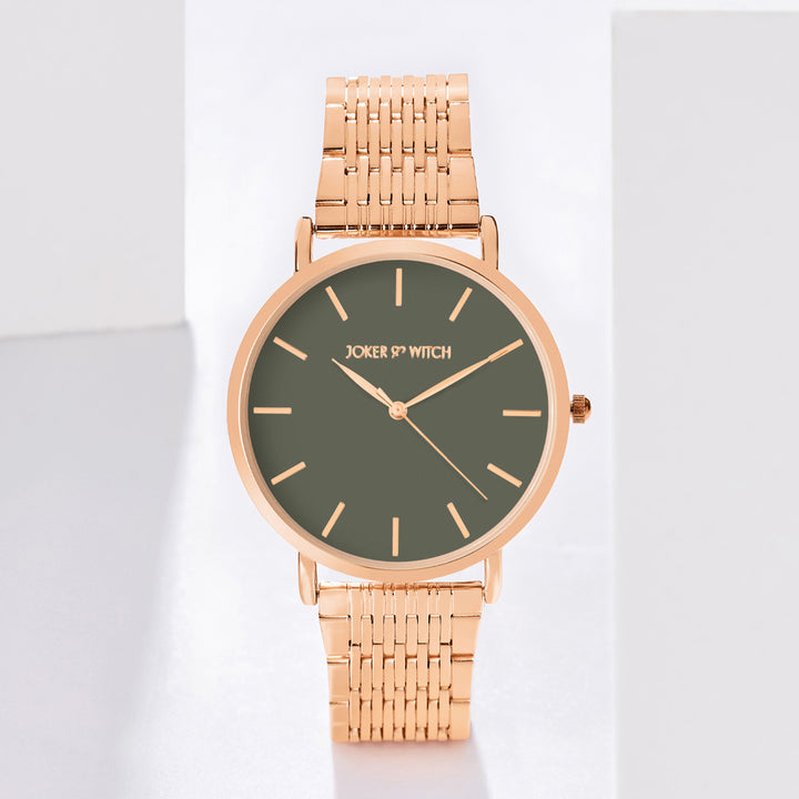 Nebula Grey Large Dial Rose Gold Linked Chain Strap Women's Watch