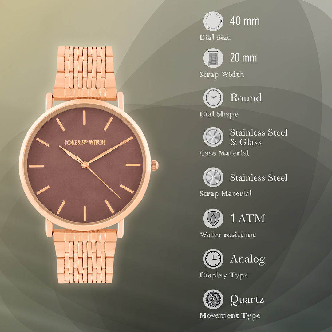 Nebula Taupe Large Dial Rose Gold Linked Chain Strap Women's Watch