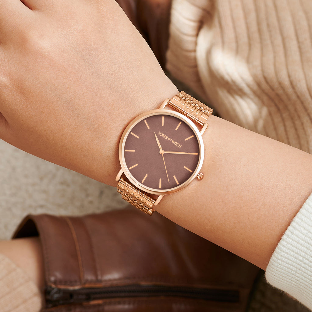 Nebula Taupe Large Dial Rose Gold Linked Chain Strap Women's Watch