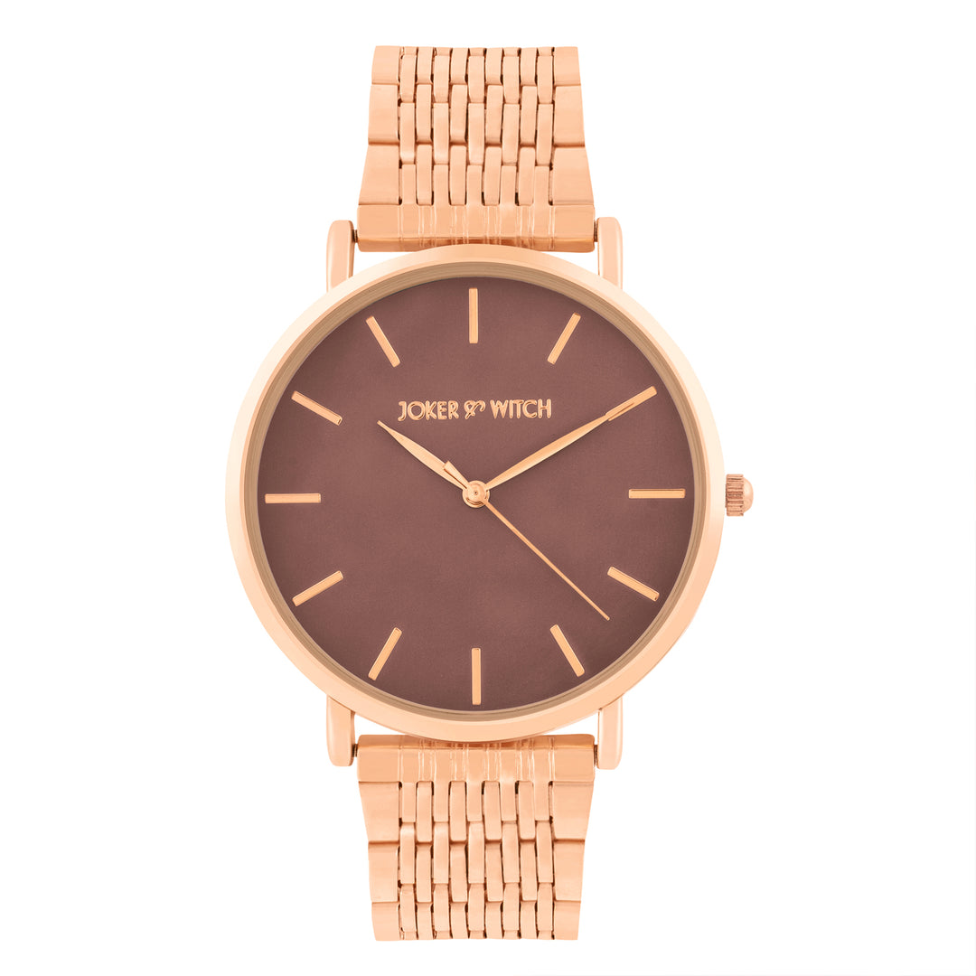 Nebula Taupe Large Dial Rose Gold Linked Chain Strap Women's Watch