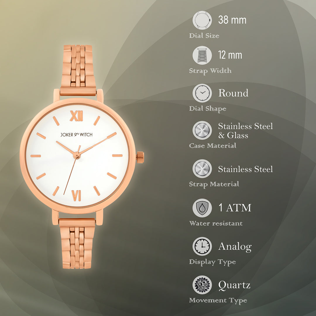 Agnes White Large Dial Rose Gold Linked Chain Strap Women's Watch