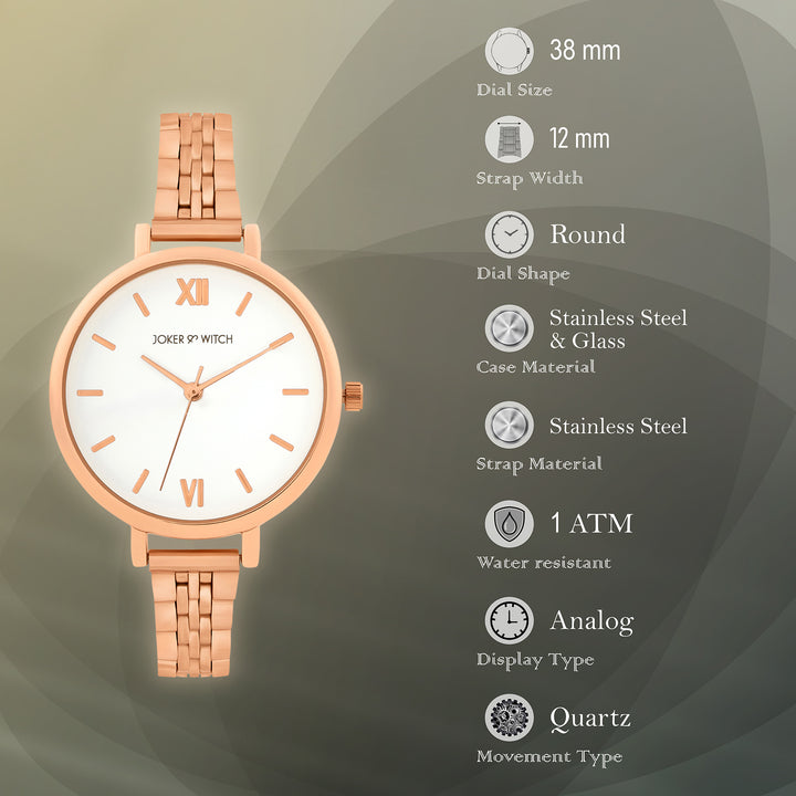 Agnes White Large Dial Rose Gold Linked Chain Strap Women's Watch