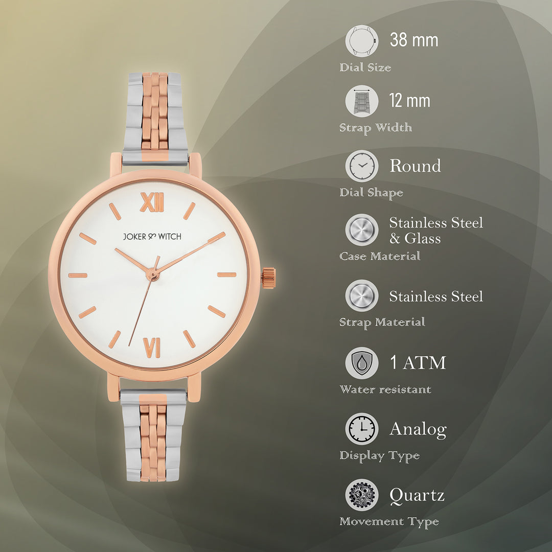 Agnes White Large Dial Dual Tone Linked Chain Strap Women's Watch