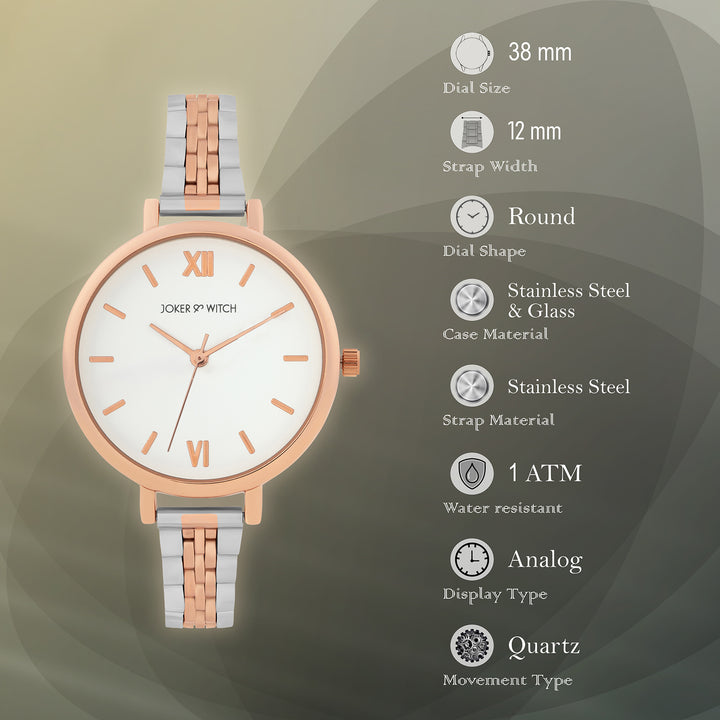 Agnes White Large Dial Dual Tone Linked Chain Strap Women's Watch