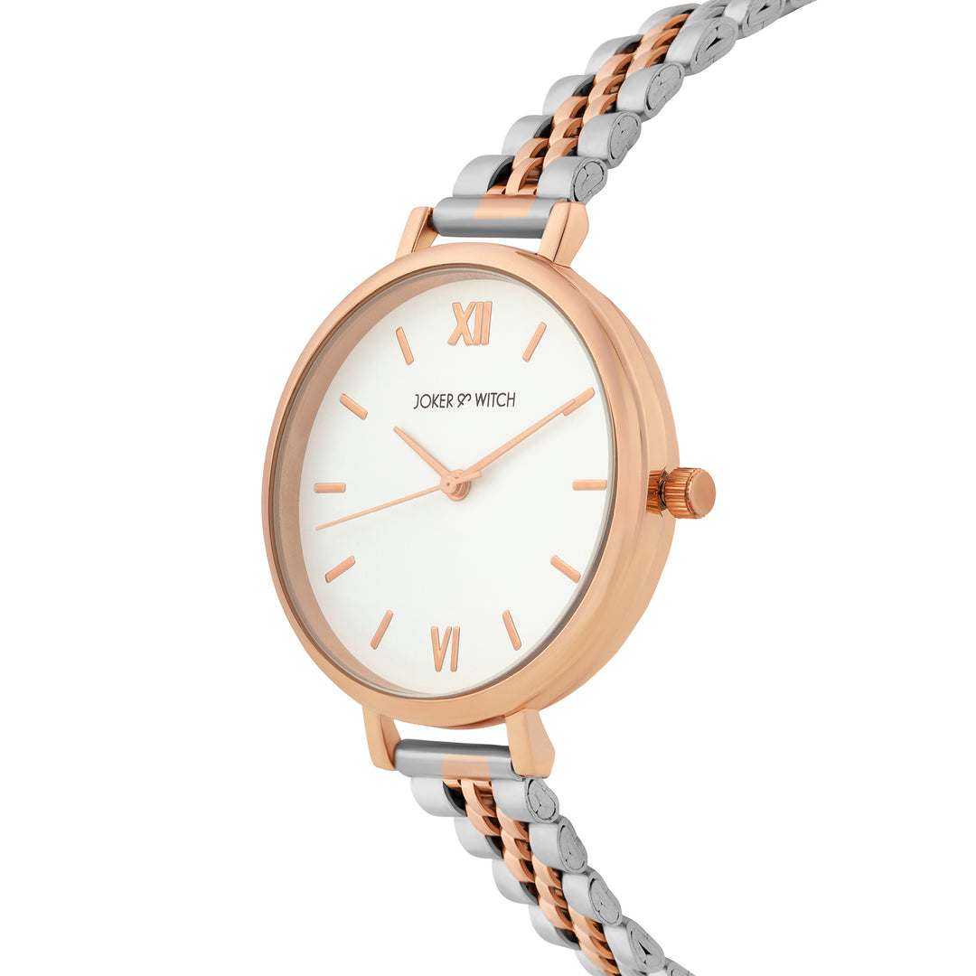 Agnes White Large Dial Dual Tone Linked Chain Strap Women's Watch
