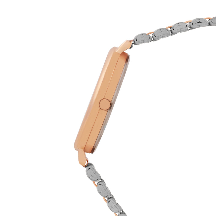 Agnes White Large Dial Dual Tone Linked Chain Strap Women's Watch