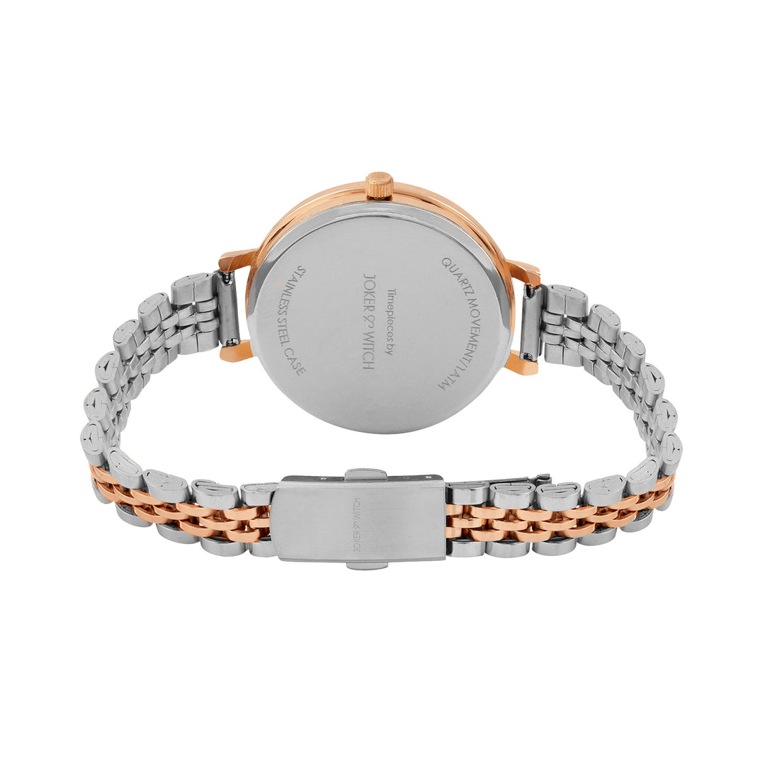 Agnes White Large Dial Dual Tone Linked Chain Strap Women's Watch