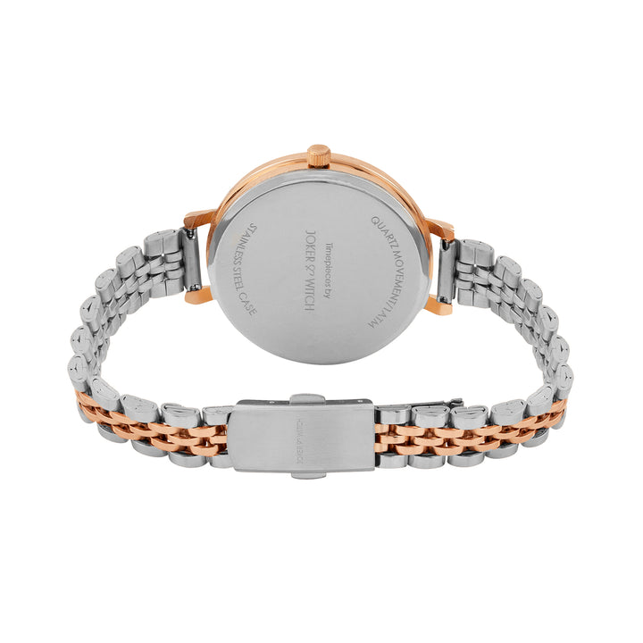 Agnes White Large Dial Dual Tone Linked Chain Strap Women's Watch