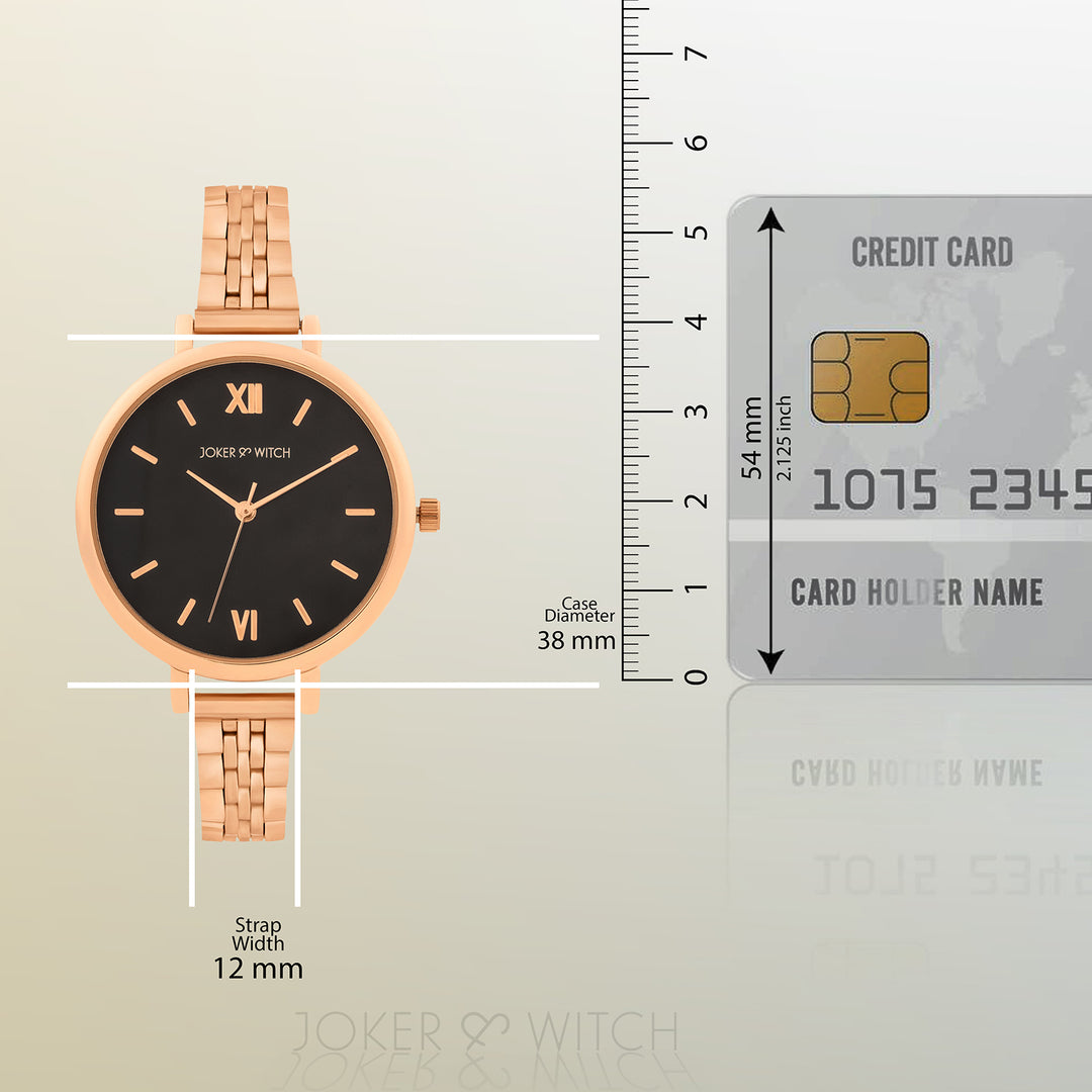 Agnes Black Large Dial Rose Gold Linked Chain Strap Women's Watch