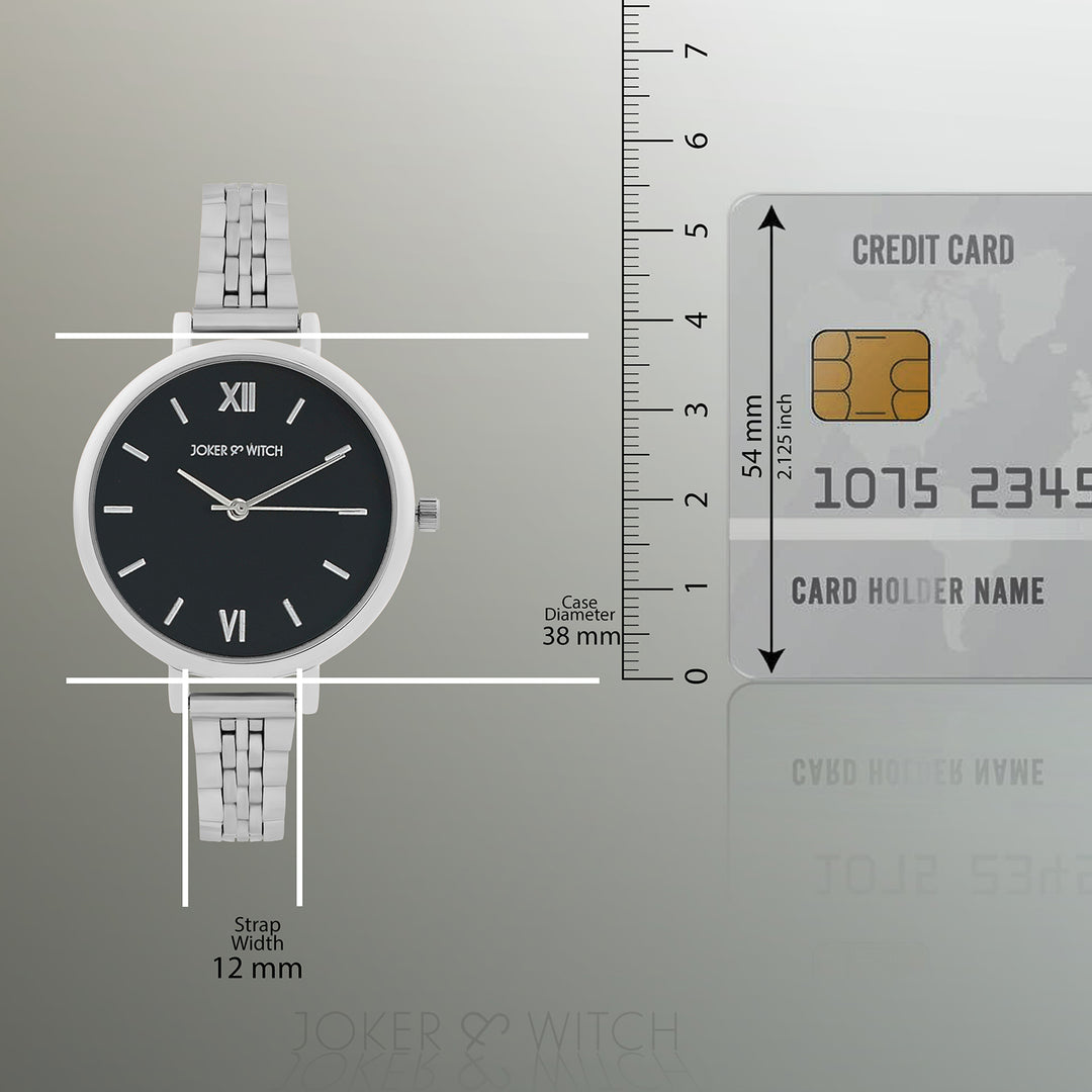 Agnes Black Large Dial Silver Linked Chain Strap Women's Watch