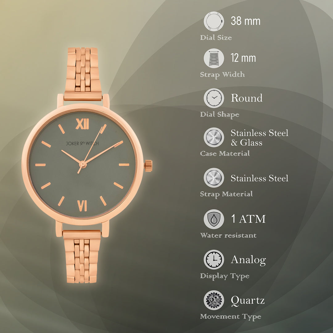 Agnes Grey Large Dial Rose Gold Linked Chain Strap Women's Watch