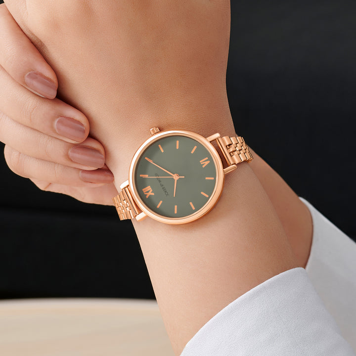 Agnes Grey Large Dial Rose Gold Linked Chain Strap Women's Watch