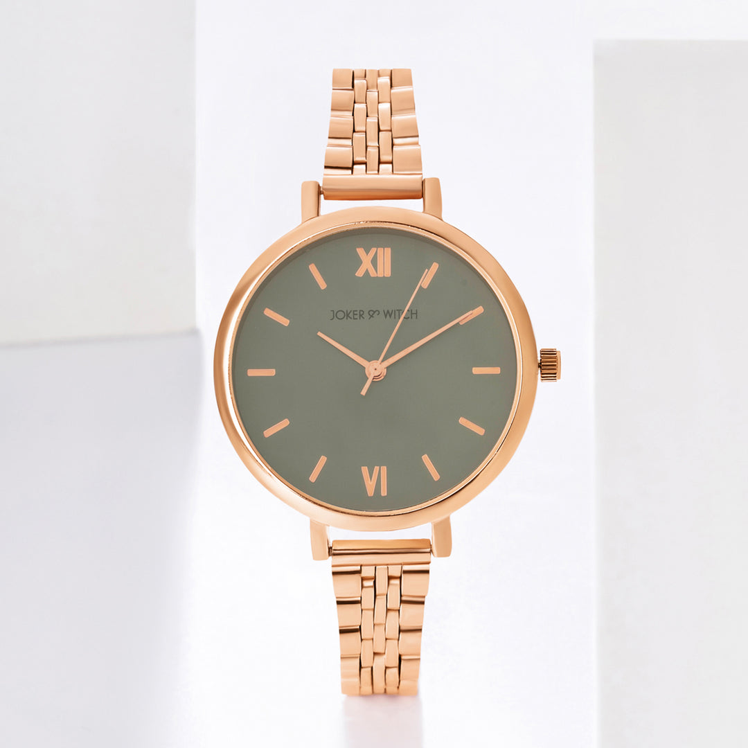 Agnes Grey Large Dial Rose Gold Linked Chain Strap Women's Watch