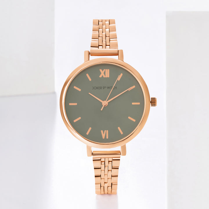 Agnes Grey Large Dial Rose Gold Linked Chain Strap Women's Watch