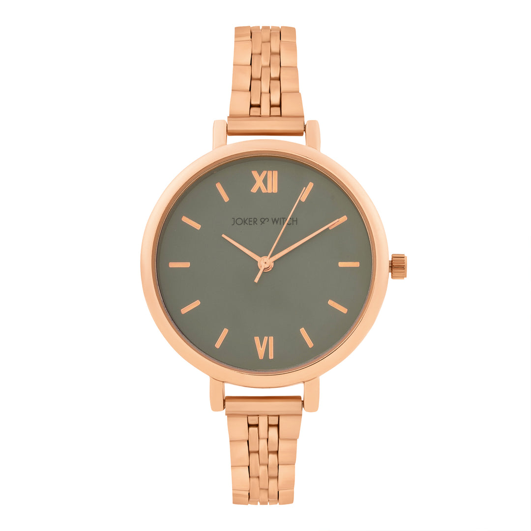 Agnes Grey Large Dial Rose Gold Linked Chain Strap Women's Watch