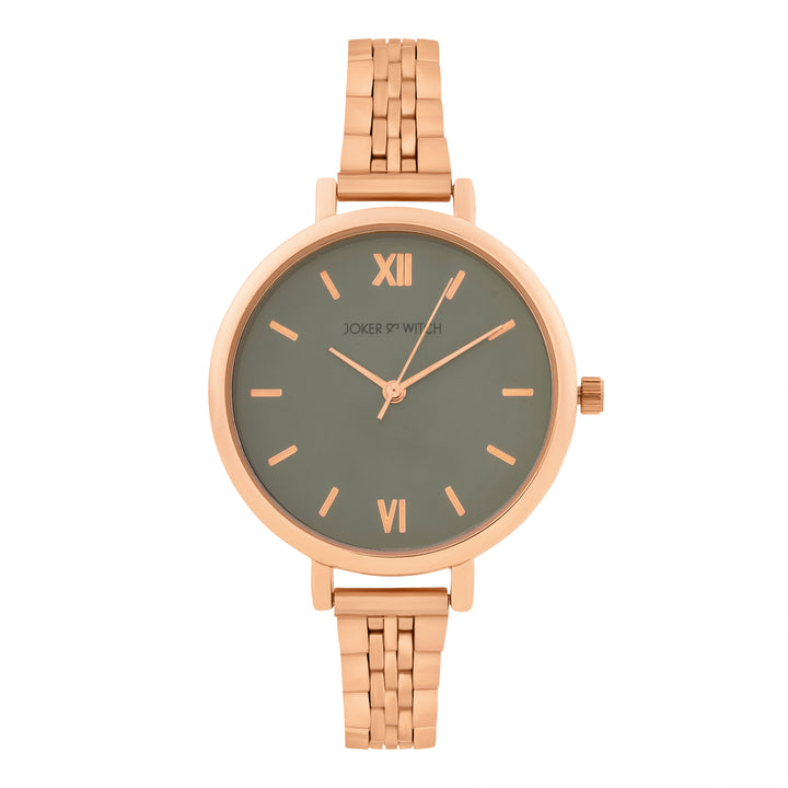 Agnes Grey Large Dial Rose Gold Linked Chain Strap Women's Watch