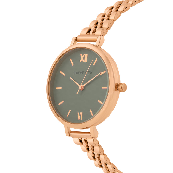 Agnes Grey Large Dial Rose Gold Linked Chain Strap Women's Watch