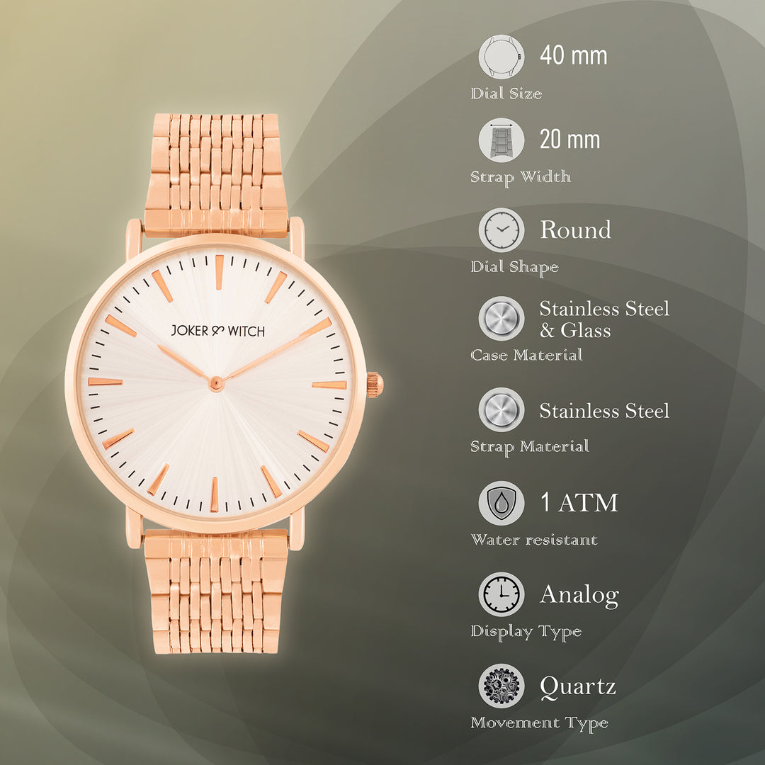 Aimee Beige Large Dial Rose Gold Linked Chain Strap Women's Watch