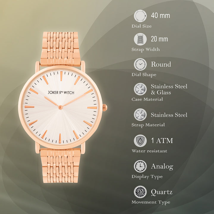 Aimee Beige Large Dial Rose Gold Linked Chain Strap Women's Watch