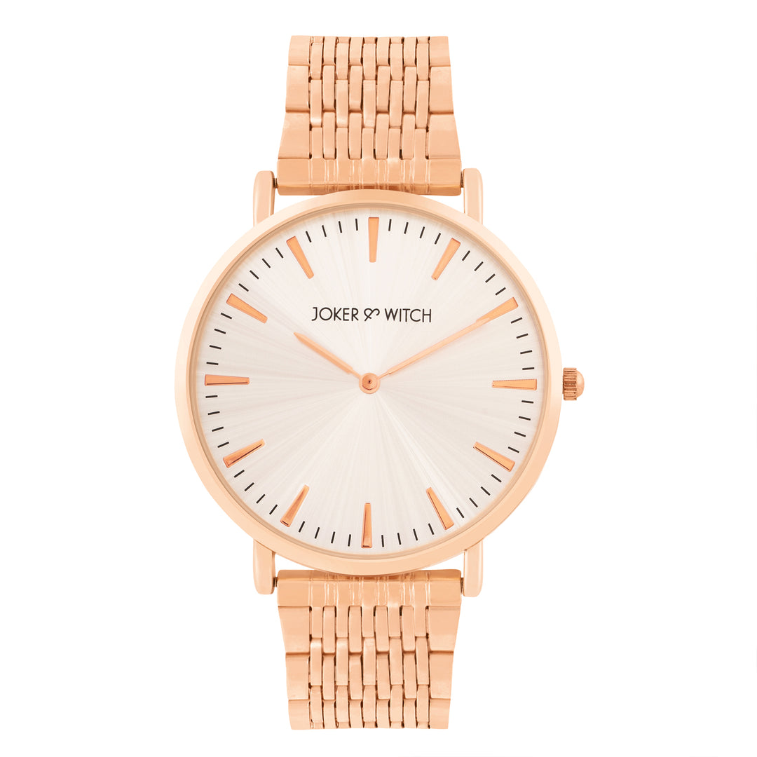 Aimee Beige Large Dial Rose Gold Linked Chain Strap Women's Watch